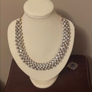 Ann Taylor signed clear rhinestone collar necklace three strands.